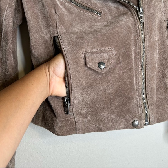 BLANKNYC‎ WOMENS TAUPE LEATHER LONG SLEEVE COLLARED HOODED MOTO JACKET SIZE M - Picture 9 of 12